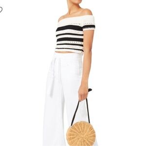 Intermix Striped Off-Shoulder Knit Top